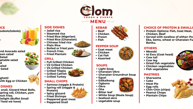 Example of brochure design: Clom Foods & Events Menu
