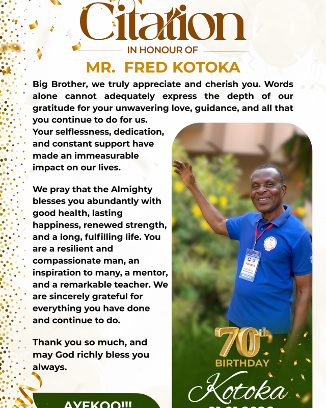 Citation in Honour of Mr. Fred Kotoka — Citation design for Fred Kotoka